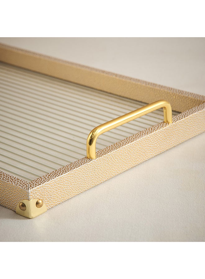 Home Box Dorothy Wooden Tray with Glass Base - Gold - Image 3